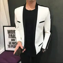 Костюм куртки мужская одежда тонкий полосатый белый ночной клуб шоу прилива костюмы парикмахер певица костюмы осень и зима новинка