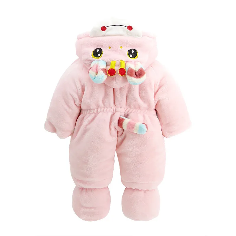 2017 Winter Christmas Baby Clothes Cartoon Giraffe Pink Cute Baby Girls Rompers Newborn Hooped Thick Outwear Wholesale China06