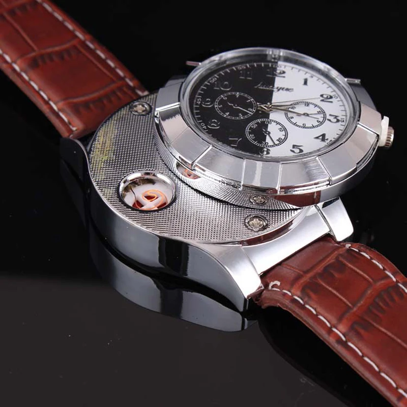 

2018 Military USB Lighter Watch Men's Casual Quartz Wristwatches with Windproof Flameless Cigarette Lighter relogio Watches men
