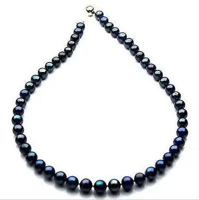 

Free Shipping >>>>> elegant 9-10mm tahitian black green round pearl necklace 18inch silver