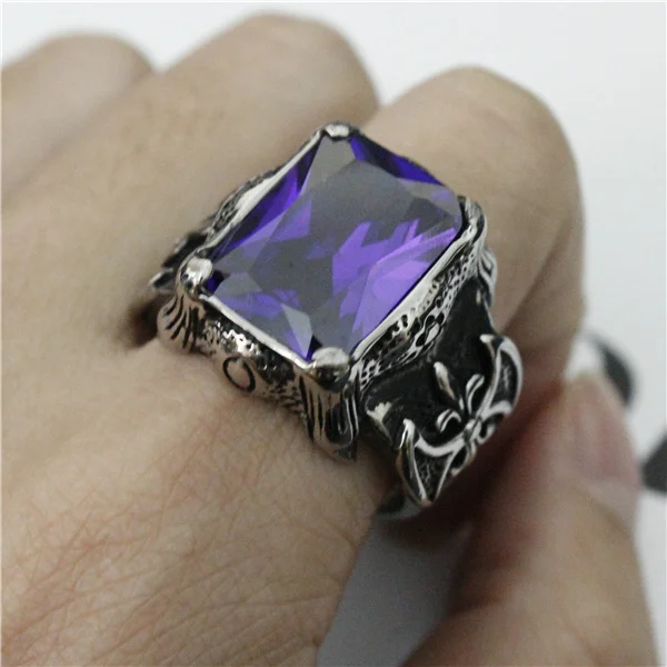 New Men's Vogue 8MM Stainless Steel Black Dragon Ring Inlay Purple Carbon  Fiber Ring For Men Wedding Band Jewelry Size 6-13