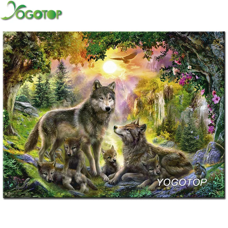 

YOGOTOP 5D Diy Diamond Painting Cross Stitch forests and Wolf Square Diamond Embroidery Mosaic Kits Craft Home Decor CV424