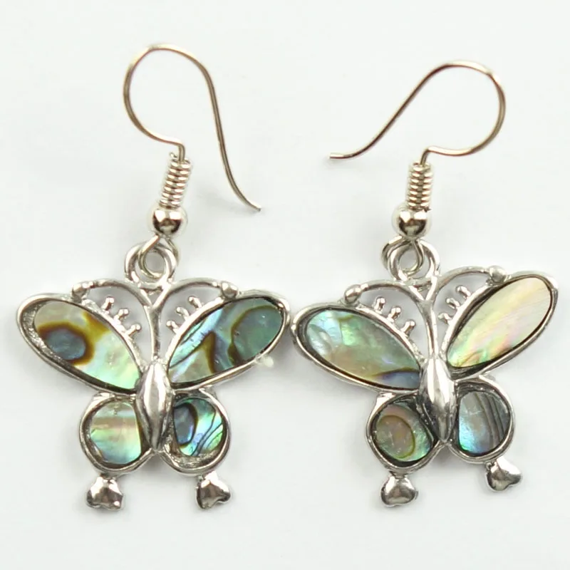 

(Min.order 10$ mix)One Pair Beautiful Wrapped Carved Abalone Shell Butterfly Earrings Th180706(Send Randomly)