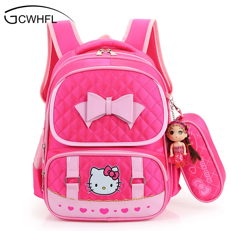 comprar Olá Kitty Mochilas Escolares Para Crianças Meninas de Nylon Saco de Escola Princesa Crianças Menina Mochila Schoolbag mochila escolar À Prova D Água