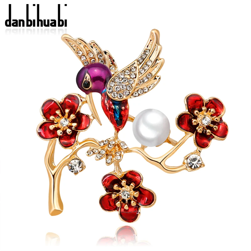 

Danbihuabi Red Enamel Plum Brooch Metal Mosaic Brooch Badges Clip For Scarf Rhinestone Bird Brooch And Pin For Women