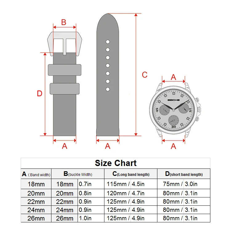 Watch Band Width Size Chart