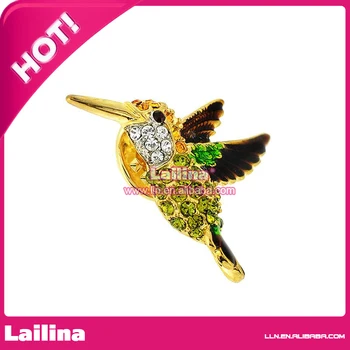 

100pcs/lot Golden Bird With Rhinestone Brooch Pin