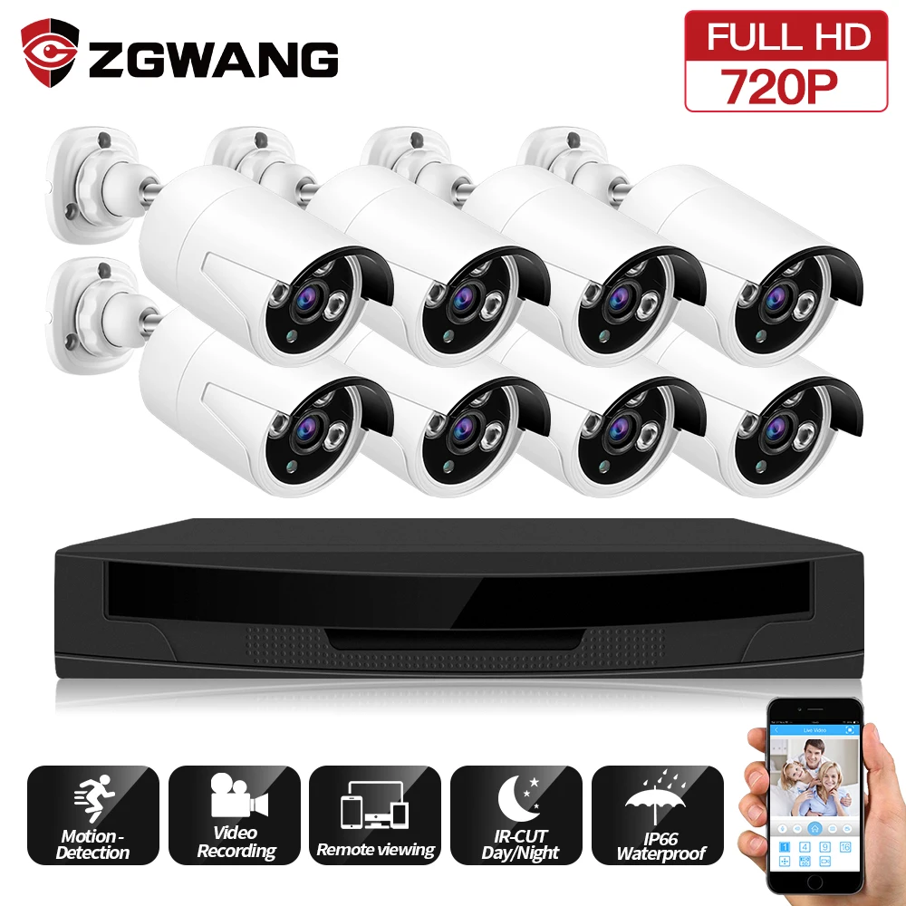 ZGWANG 720 P 8CH POE NVR комплект водостойкая система видеонаблюдения наружная ip-камера 30 м
