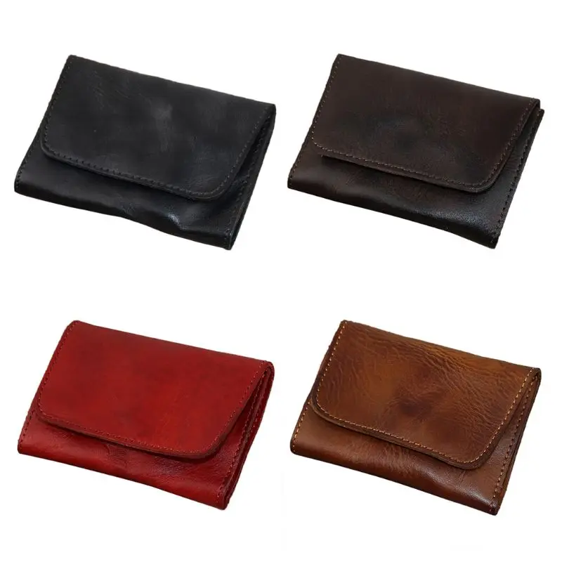 

Genuine Leather Credit Card Holder Men Women Vintage Short Coin Purse Case Small Slim Wallet