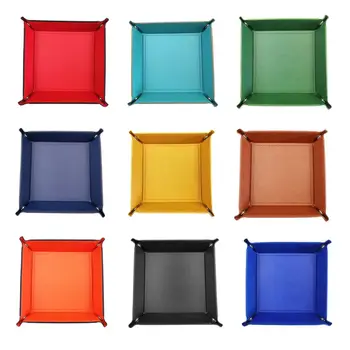 

High Quality Foldable Desktop Storage Box PU Leather Quadrilateral Tray DND Dice Key Coin Box