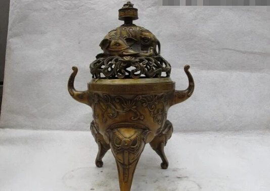 

B0602 505Tibet Folk Classic Bronze Copper Buddhism Elephant Zun God incense burner Censer statue