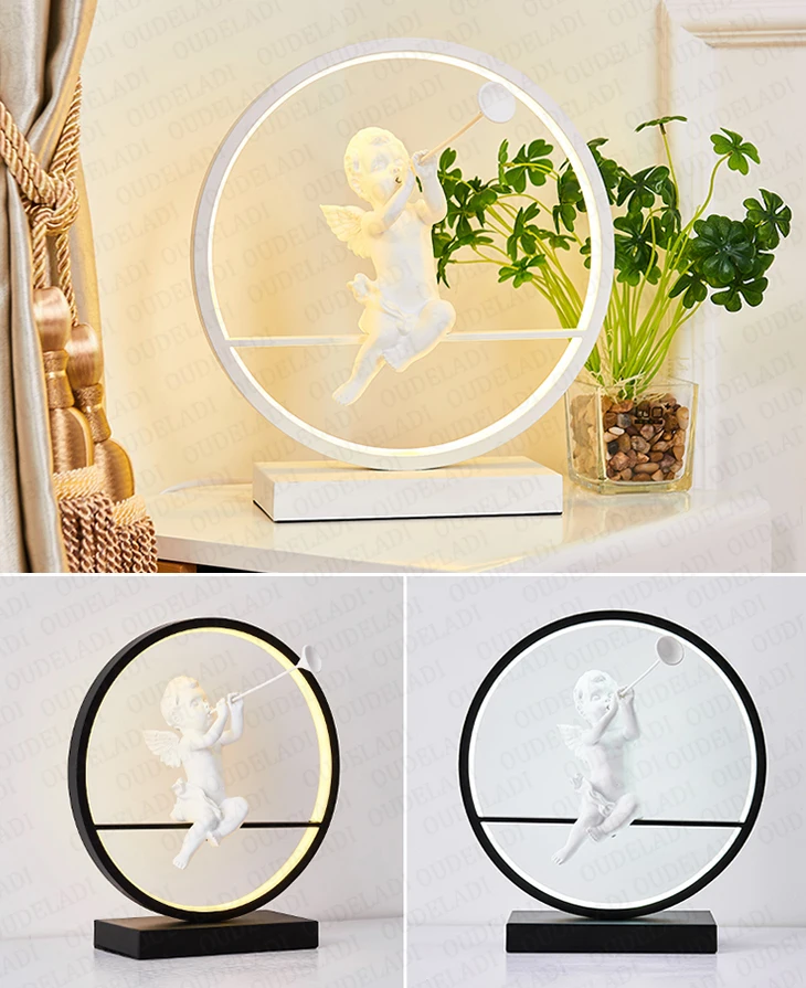 Lâmpada de Mesa com Controle Anjo Quarto Cabeceira Moderno Lâmpada Decorativa Casal Romântico Quente Remoto Escurecimento Luz Led 8 lâmpada mesa com controle remoto escurecimento