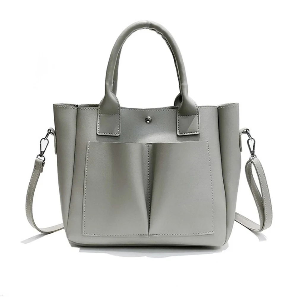 Сумка из искусственной кожи, простые сумки известных брендов, женская сумка через плечо, большая сумка-тоут, винтажная женская сумка через плечо для женщин - Цвет: grey