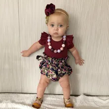 Новинка; Модный летний комбинезон с оборками для новорожденных девочек; шорты с цветочным принтом; ; ; Z4