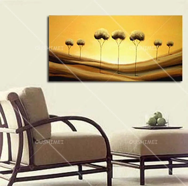 

Hand-painted Golden Desert Sky Grow Beautiful Heart Shape Pure Oil Painting on Canvas Tree for Home Decor Hang Pictures
