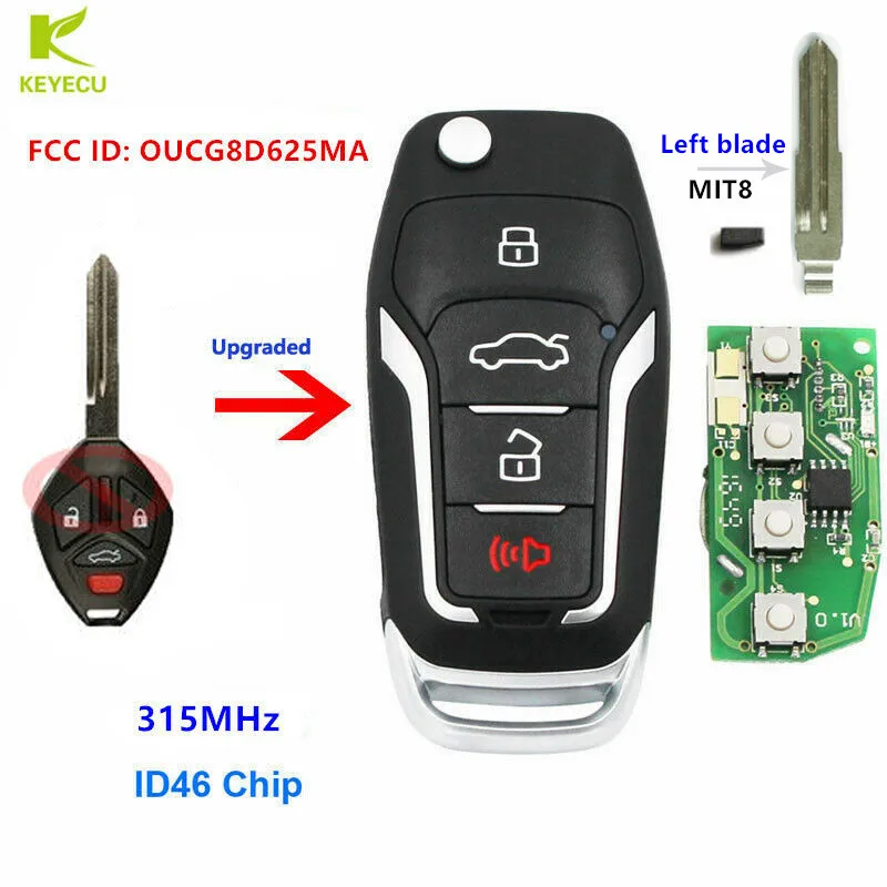 KEYECU Upgraded Flip Remote Key 315MHz ID46 for Mitsubishi Lancer Eclipse Galant 2007 2008 OUCG8D-625M-A Uncut Left Blade | Автомобили и
