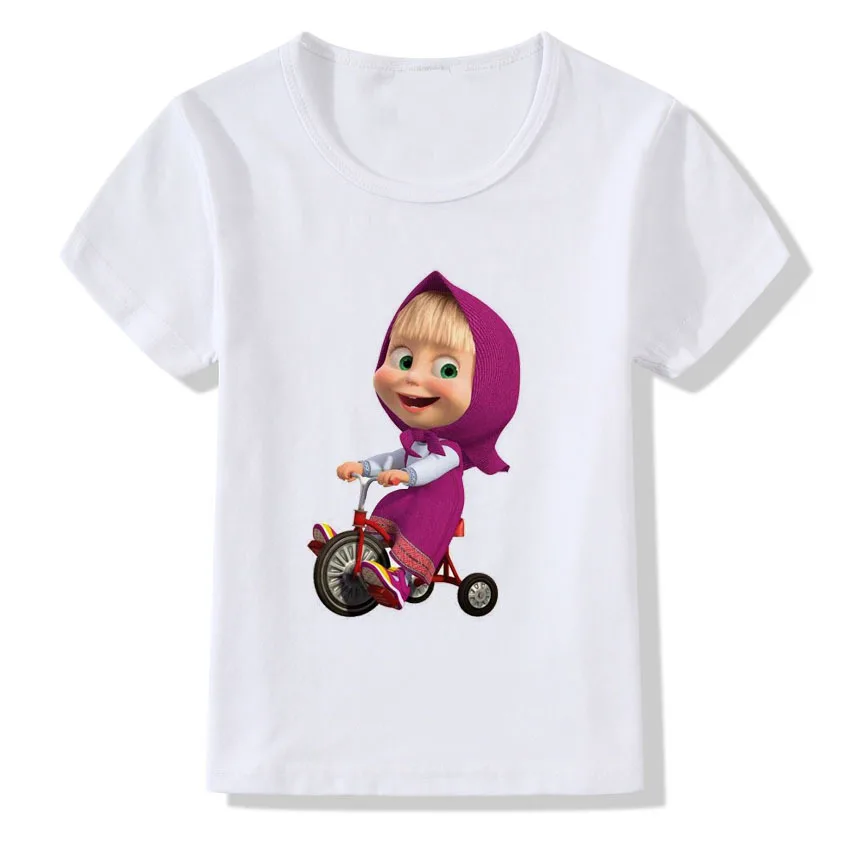 

2019 Summer Children's Cute Masha Print T-shirt Baby Boy Girl White Short-sleeved T-shirt Love Bear Pretty Shirt Casual Clothes