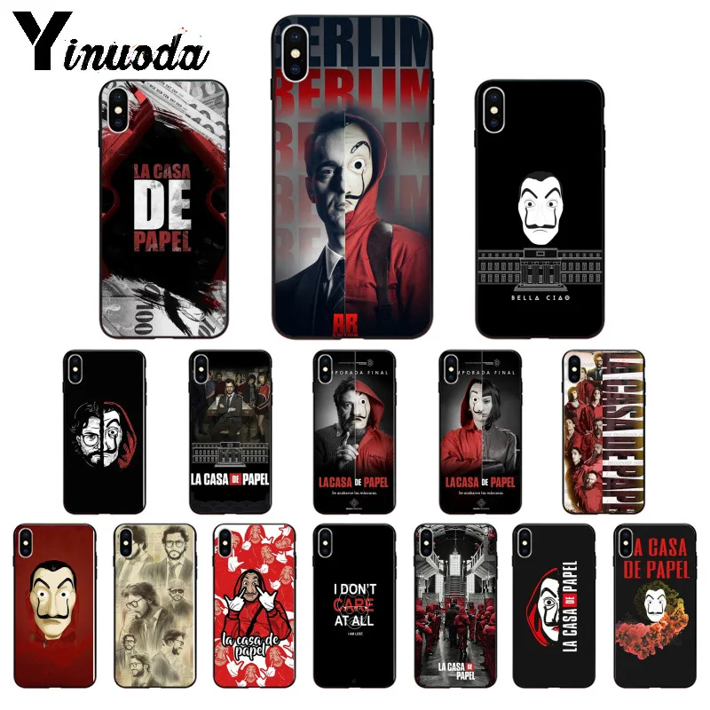 

Yinuoda Money Heist La casa de papel Black Soft TPU Phone Case Cover for Apple iPhone 8 7 6 6S Plus X XS MAX 5 5S SE XR Cover