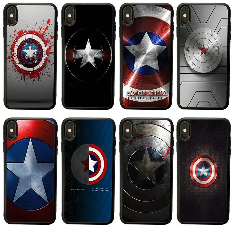 Soft TPU PC Back Cover Shell for iphone X XS Case Anti-knock Mobile Phone Cases Bag Hot SuperHero Captain America Logo |