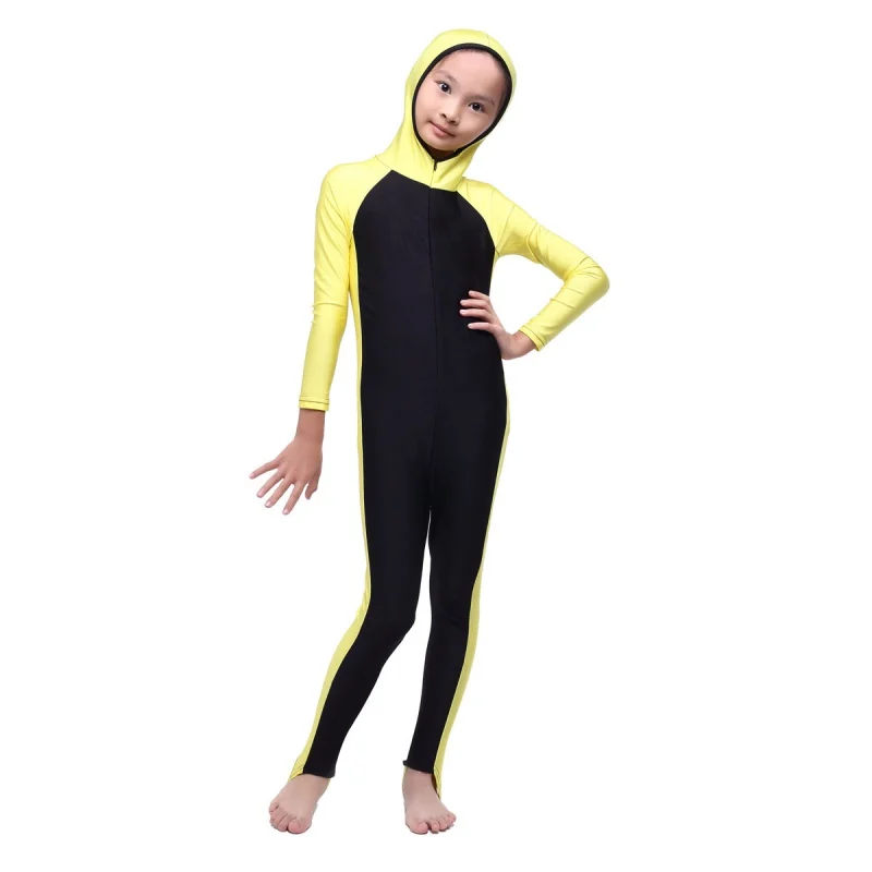 Мусульманский женский закрытый скромный купальник, мусульманская пляжная одежда, купальные костюмы, боди, костюм - Цвет: Цвет: желтый