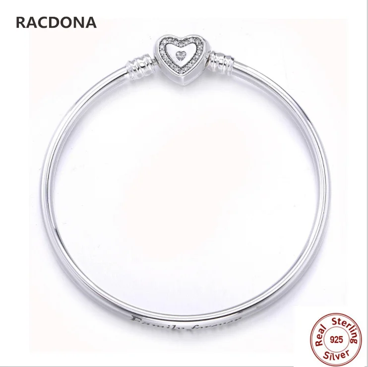 

Authentic 925 pure silver heart gold clip clear zircon Bracelet Bangle For Women Fit panqiou Bracelet Snake Chain Fine Jewelry