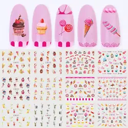 12 вариантов дизайна/лист мороженое торт воды накладные ногти летний дизайн маникюр Дизайн ногтей перевод рисунка стикер