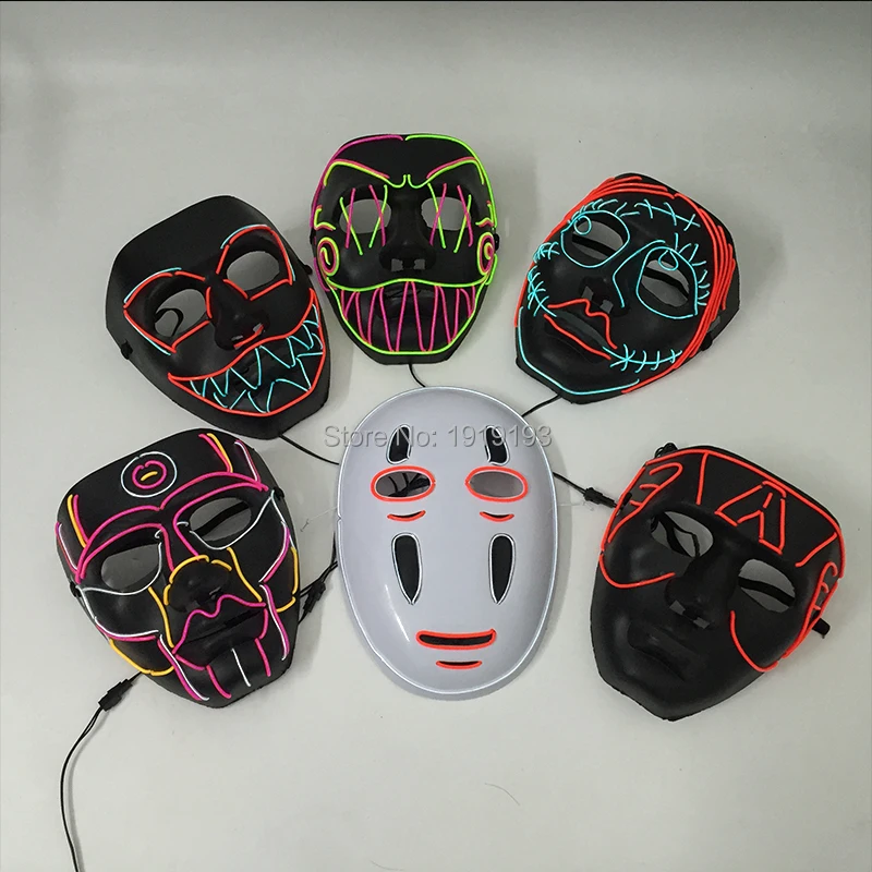 Со светящимися вставками вечерние развеселить маска Neon Led крик ужаса маска праздник огни EL Wire анонимный делает модный аксессуар маска DC3V