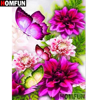 

HOMFUN Full Square/Round Drill 5D DIY Diamond Painting "Flower butterfly" 3D Diamond Embroidery Cross Stitch Home Decor A19907