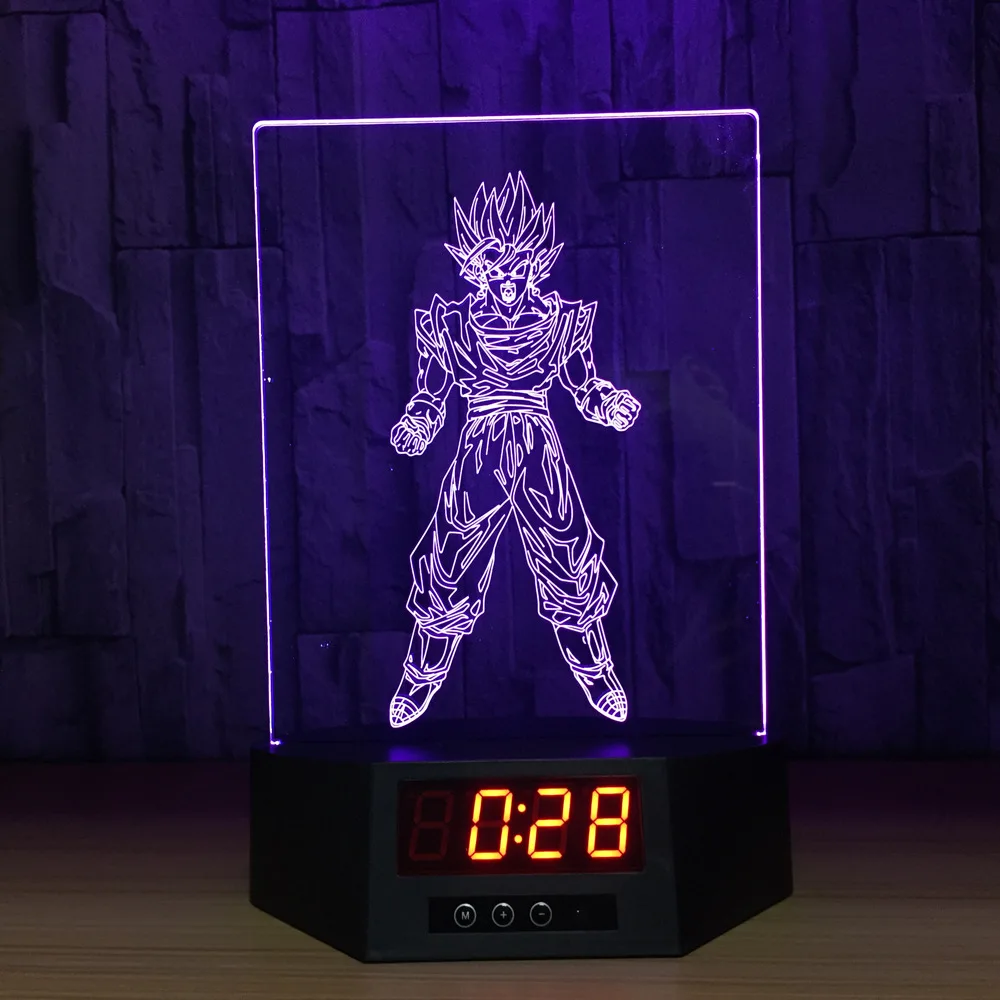 

3D Dragon Ball Z Figures Perpetual Calendar Time Night Light Colorful Changing Table Lamp Bedroom Desk Lamp