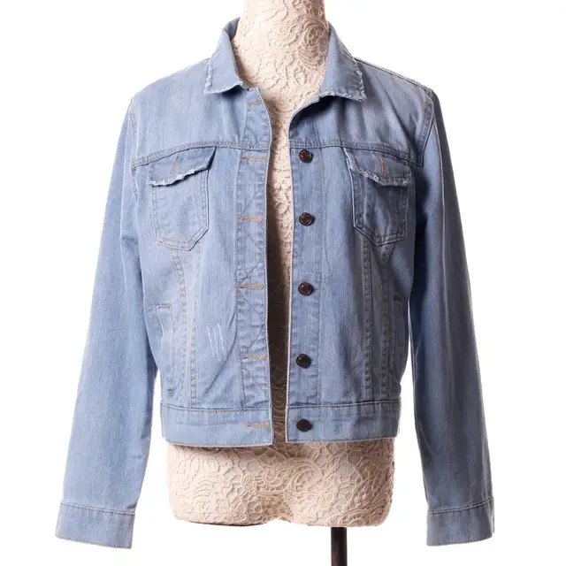 Denim Jacket For Women Cropped Short Jacket Long-Sleeve Jeans Light/Deep Blue 4