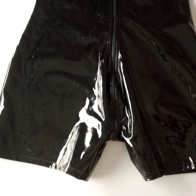 Male Catsuit Faux Leather Stretch PVC Bodycon Open Crotch Zipper Jumpsuit Men Latex Bodysuit W880451