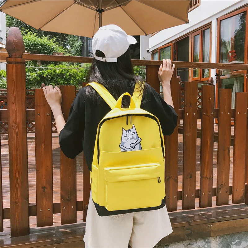 Menghuo Casual Women School Backpack Lovely Cat Printed Canvas Backpack Teenager Girls Large Capacity Ladies School Bag Mochilas (32)