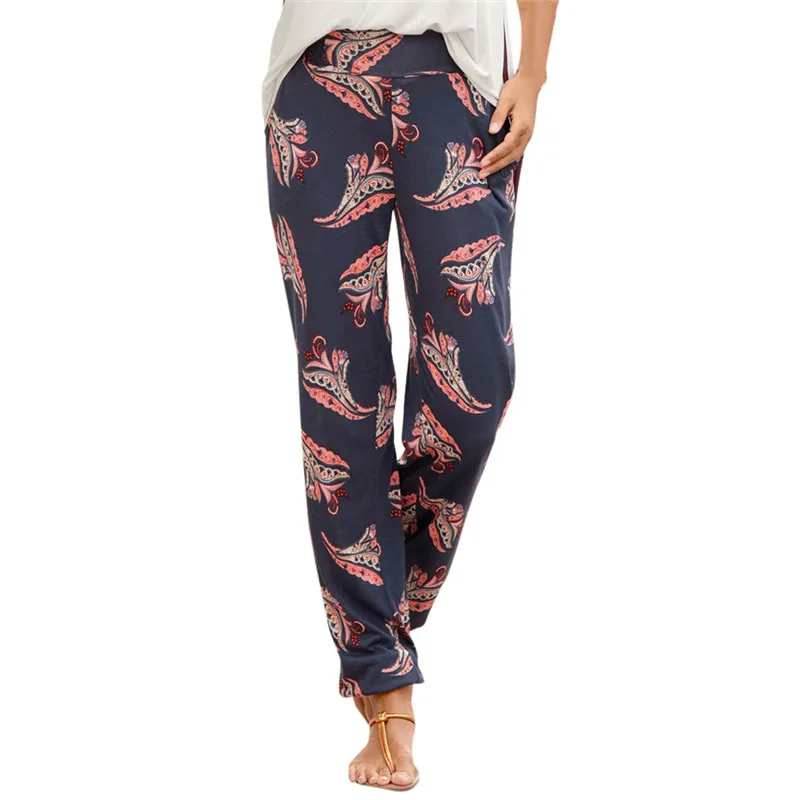 

Hxroolrp Summer New Fashion Women High Waist Printing Easy Trousers Sandy Beach Loose Long Sweatpants For Ladies 2019 Hot Sale