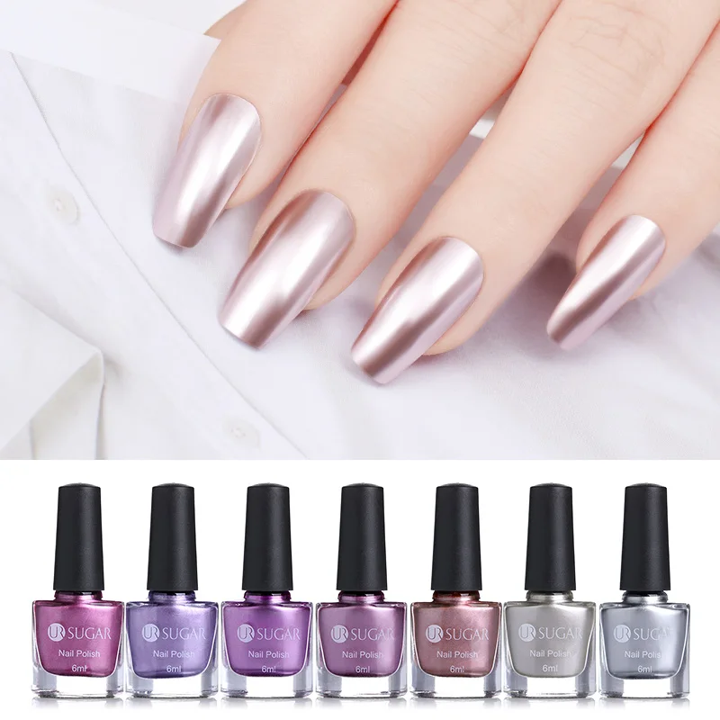 

UR SUGAR 6ml Mirror Effect Metallic Nail Polish Lacquer Purple Rose Gold Silver Metal Chrome Nail Art Varnish Base Top Coat