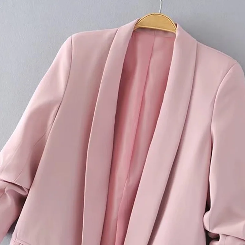 Notched elegant Roll sleeve Blazer women solid streetwear pocket Lady office casual mujer feminino tops 2019 fashion clothing