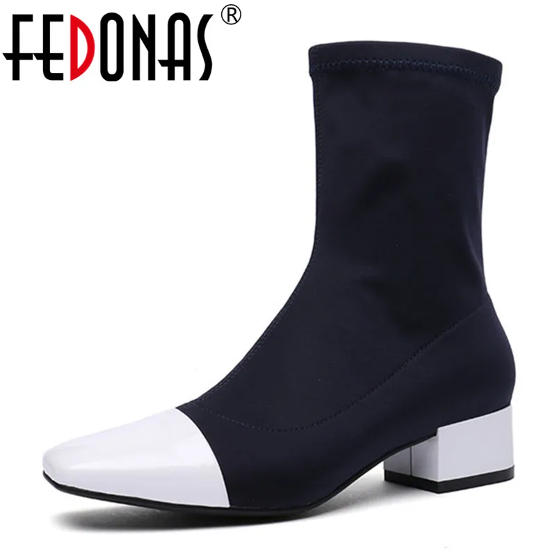 

FEDONAS New Socks Boots High Heels Mid-calf Boots For Women Slim Party Dancing Shoes Woman Sexy Autumn Martin Shoes Prom Pumps