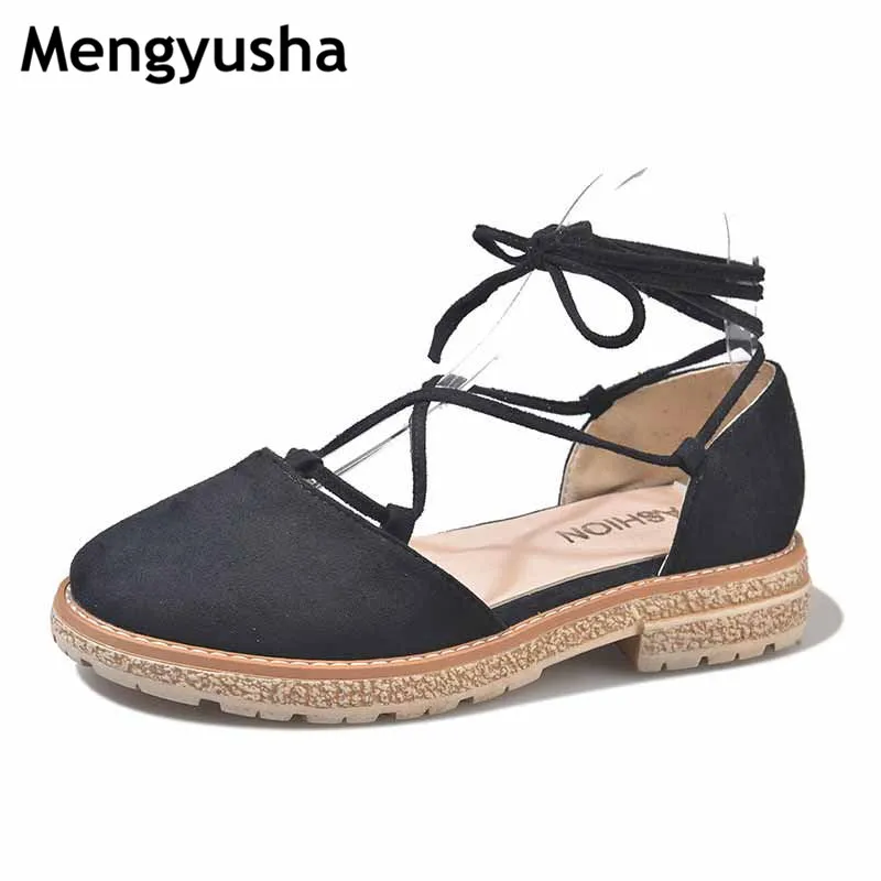 

2018 spring and summer new Baotou sandals female flat student Korean version of the wild cross strap sandals lace Roman shoes