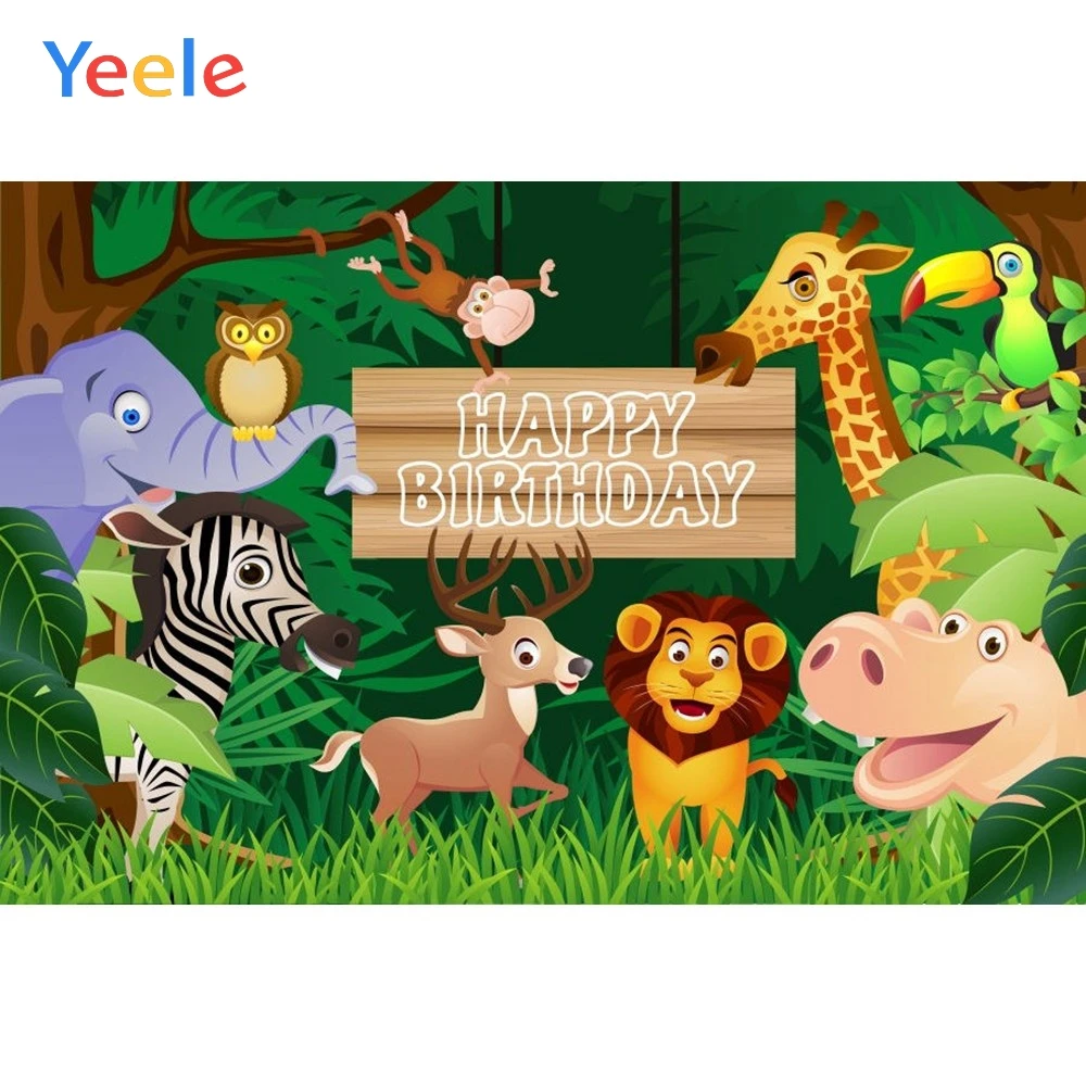 

Yeele Cartoon Animals Forest Tree Baby Birthday Party Photography Backdrop Children Zoo Photographic Background Photo Studio