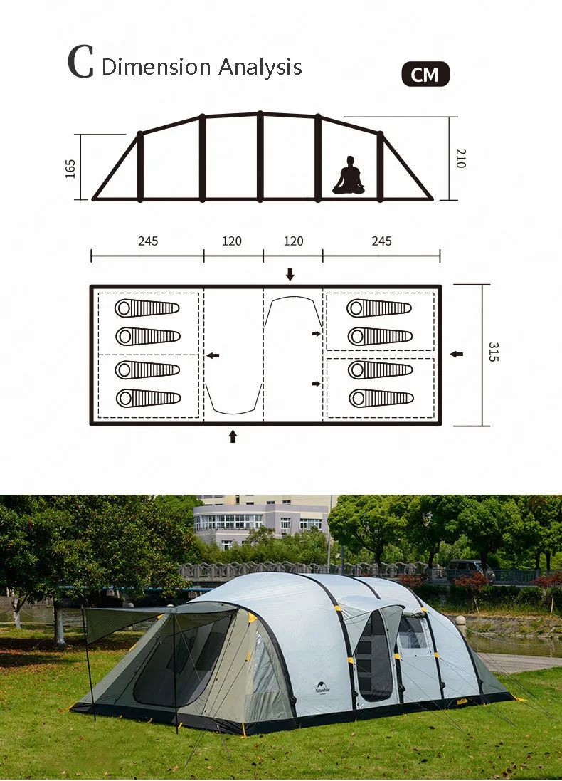 Naturehike червоточина серии Палатка Открытый надувной тент 5-8 человек большой семьи палатки дышащие водонепроницаемые палатки