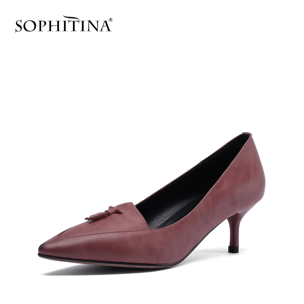 

SOPHITINA 2019 New Arrival Basic Solid Concise High-quality Sheepskin Slip-on Woman Pumps Med-heel Shallow Sexy Lady Shoes PO49