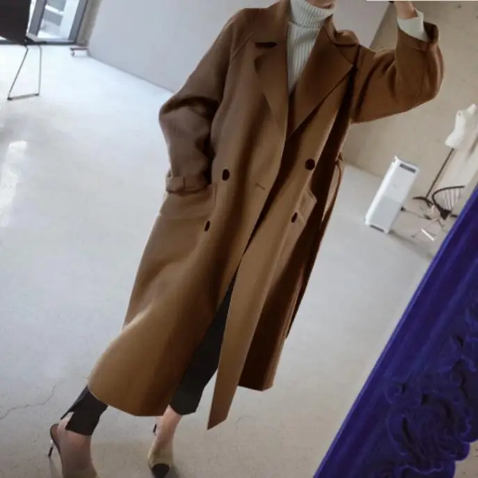 long coat Double-Breasted Coat Overcoats womens wool trench coats