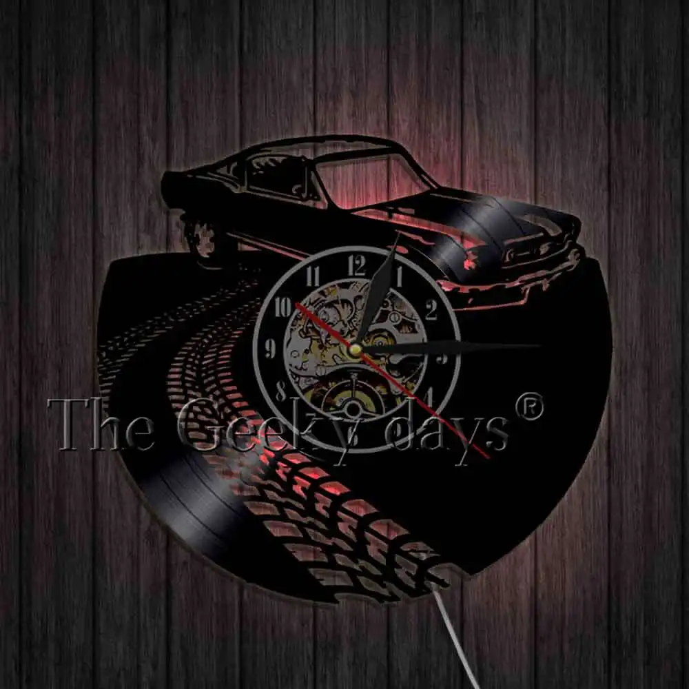 Автомобильная настенная художественная декоративная стена часы Ретро Виниловая пластинка настенные часы ручной работы часы новоселье подарки для молодежи - Цвет: With LED Light