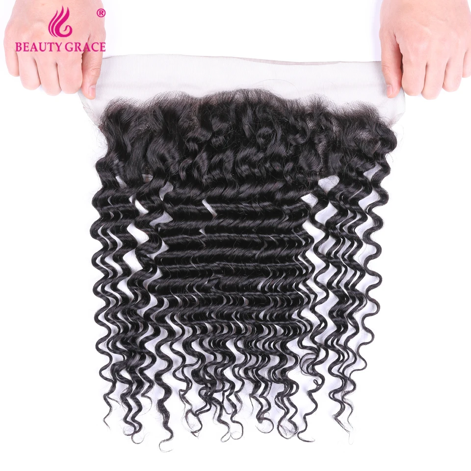 Brazilian Deep Wave Frontal With Baby Hair Free Part Remy Human Hair Ear To Ear Pre Plucked Lace Frontals Closure Beauty Grace Brazilian Deep Wave Frontal With Baby Hair Free Part Remy Human Hair Ear To Ear Pre Plucked Lace Frontals Closure Beauty Grace