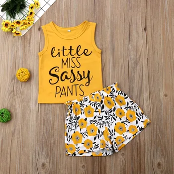 

Pudcoco Summer Toddler Girl Fashion Printing Letter Top +Beach Party Shorts Outfits Set