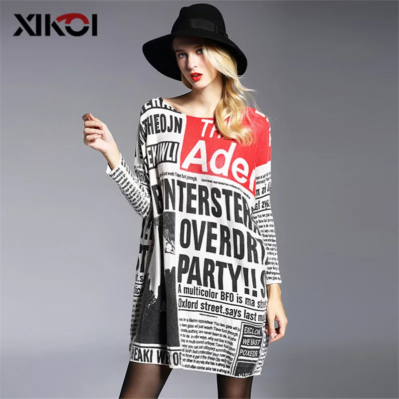XIKOI 2021 New Oversized Sweater Woman Fashion Print Women Sweaters Slash Neck Pullovers Computer Knitted Spring | Женская одежда