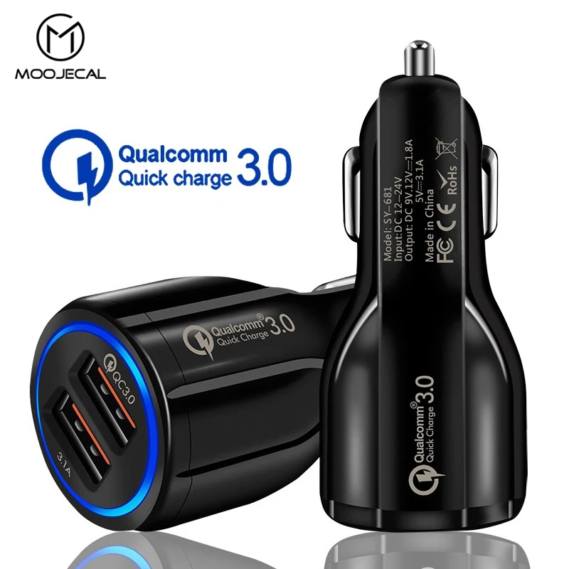 MOOJECAL سيارة سريعة تهمة QC 3.0 2.0 الهاتف المحمول شاحن 2 منفذ USB سريع سيارة شاحن سامسونج Xiaomi باد اللوحي شاحن سيارة MOOJECAL سيارة سريعة تهمة QC 3.0 2.0 الهاتف المحمول شاحن 2 منفذ USB سريع سيارة شاحن سامسونج Xiaomi باد اللوحي شاحن سيارة