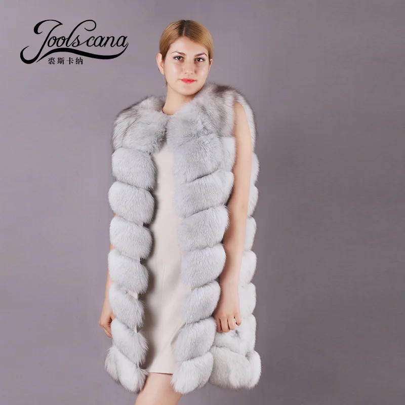 Joolscana real fur long vest natural fox winter sleeveless jacket coat 2017 brand Russia style women warm | Женская одежда