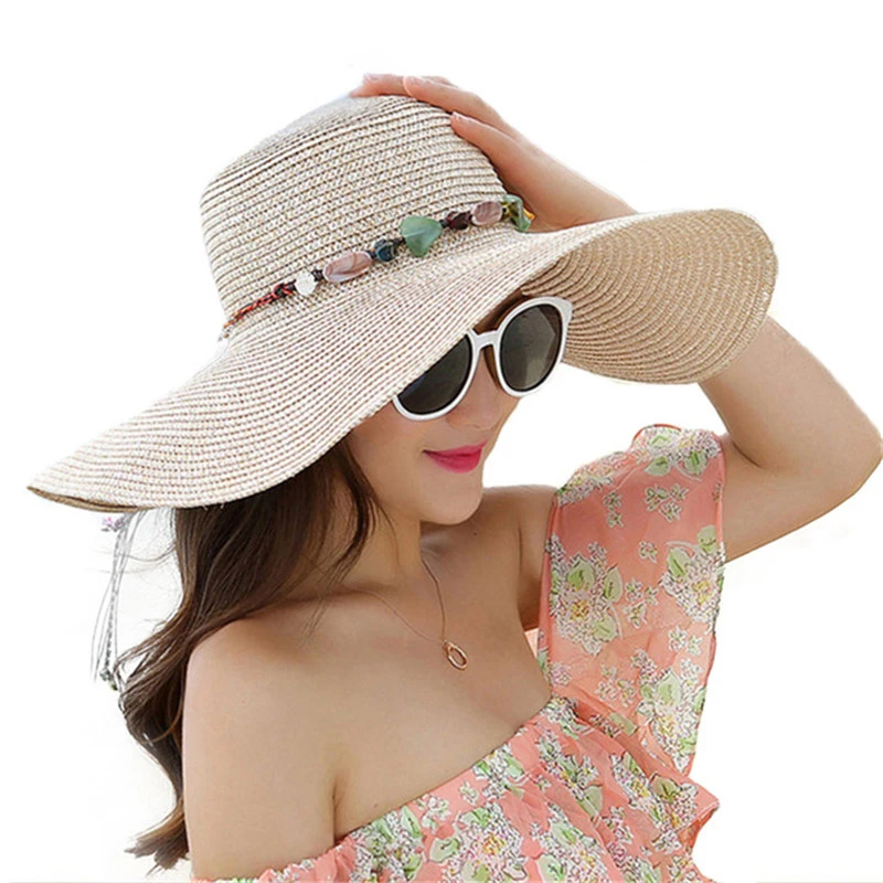 Хит, женские солнечные шапки складные с большими полями, цветные каменные соломенные шляпы ручной работы, женская летняя шляпа, повседневная Кепка, Пляжная Шляпа