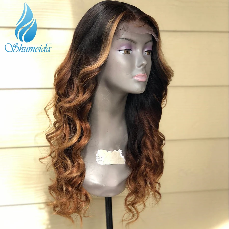 SHD 13*6 кружево спереди парики яркие цвета со средней частью свободные волнистые парики с волосами младенца бразильские Remy человеческие волосы