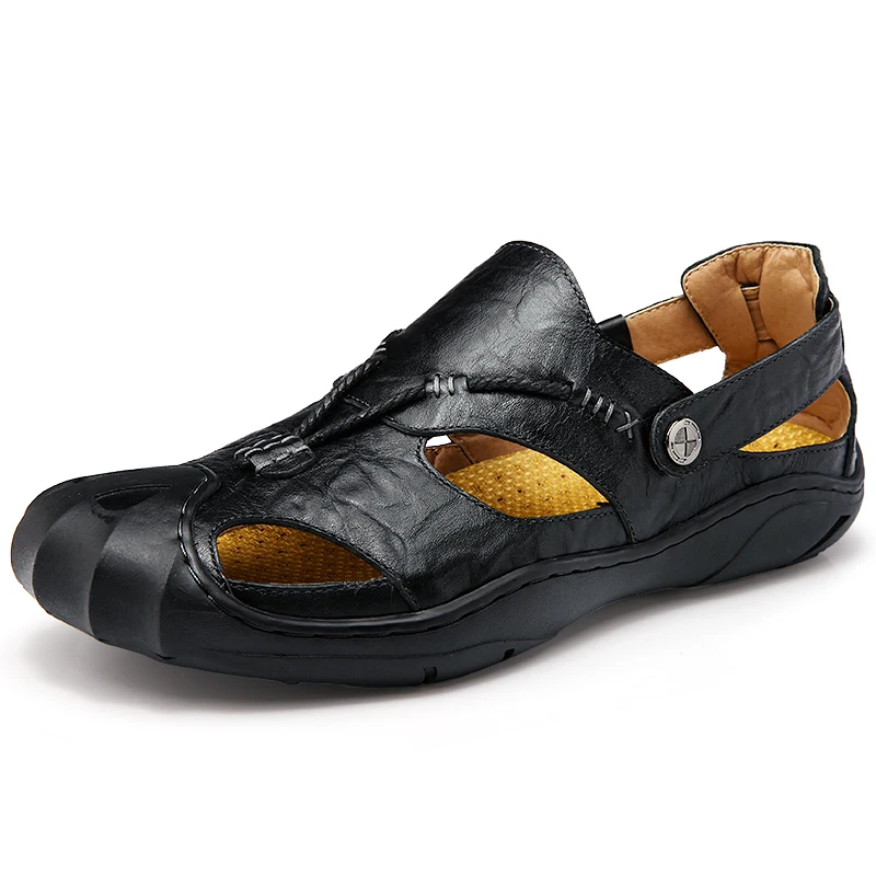 Летние мужские сандалии; регулируемые шлепанцы; дышащая обувь для пеших прогулок и рыбалки; нескользящая износостойкая пляжная прогулочная Мужская обувь с закрытым носком